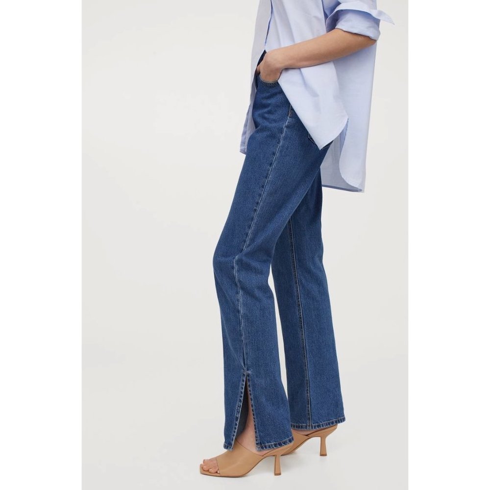 H&M Straight High Split Hem Jeans Denim Blue
